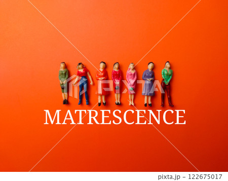 Miniature people with word MATRESCENCE.This term refers to the physical, emotional, and social changes women experience during the transition to motherhood. 122675017