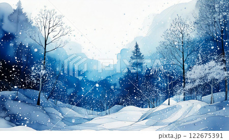 アルコールインクアート風アート／雪景色 122675391