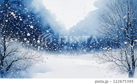 アルコールインクアート風アート／雪景色 122675395