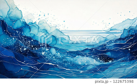 アルコールインクアート風アート／海と波 122675398