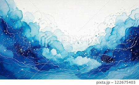アルコールインクアート風アート／海と波と雲 122675403