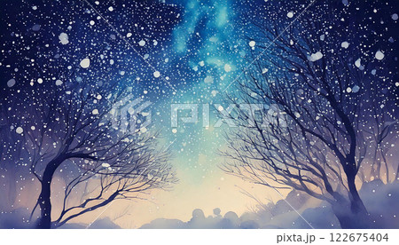 アルコールインクアート風アート／雪景色 122675404