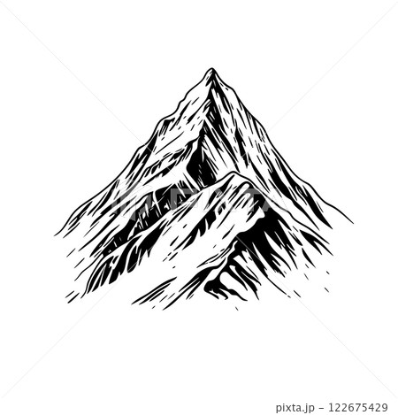 Majestic mount everest peak vector. Sharp lines, detailed ridges, imposing silhouette. Perfect for outdoor, adventure, or nature designs. 122675429