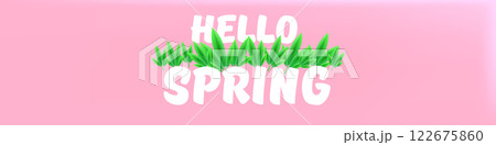 Hello spring pink horizontal banner with text and flowers on soft pink background with pink clouds. hello spring slogan or label isolated on pink background. Springtime banner and header Hello spring pink horizontal banner with text and flowers on soft pink background with pink clouds. hello spring slogan or label isolated on pink background. Springtime banner and header 122675860