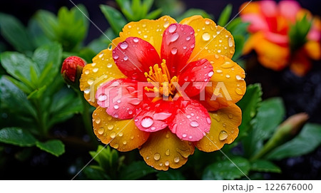 colorful primroses in the garden, selective focus, nature background . Generate Ai 122676000