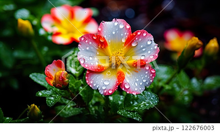 colorful primroses in the garden, selective focus, nature background . Generate Ai 122676003