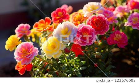colorful primroses in the garden, selective focus, nature background . Generate Ai 122676005