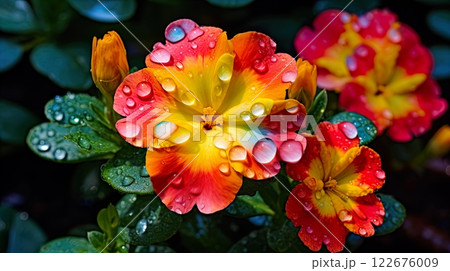 colorful primroses in the garden, selective focus, nature background . Generate Ai 122676009