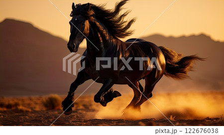 Horses galloping in the desert. 3d render illustration. Generate Ai Horses galloping in the desert. 3d render illustration. Generate Ai 122676038