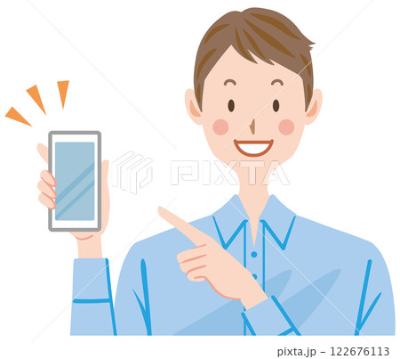 スマートフォンを持って説明する男性 122676113