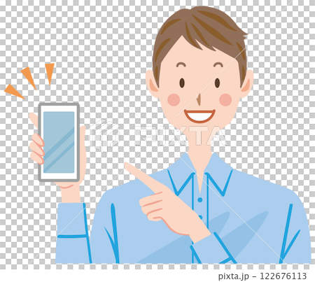 スマートフォンを持って説明する男性 122676113