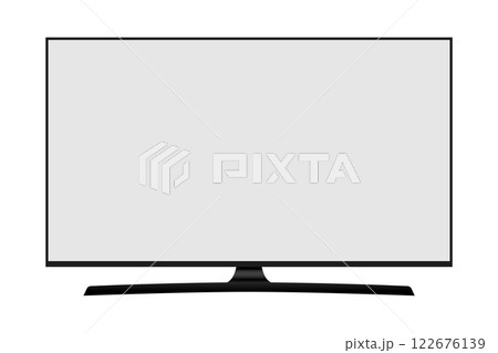 4K TV flat screen lcd or oled, plasma, realistic illustration, White blank monitor mock up. wide flatscreen monitor 122676139