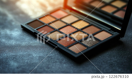 Close up of a makeup palette with various colors and shades for beauty and cosmetics 122676310