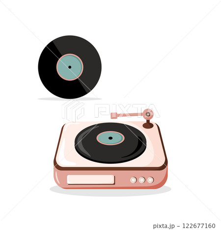 Retro vinyl player with record illustration, isolated on white background Retro vinyl player with record illustration, isolated on white background 122677160