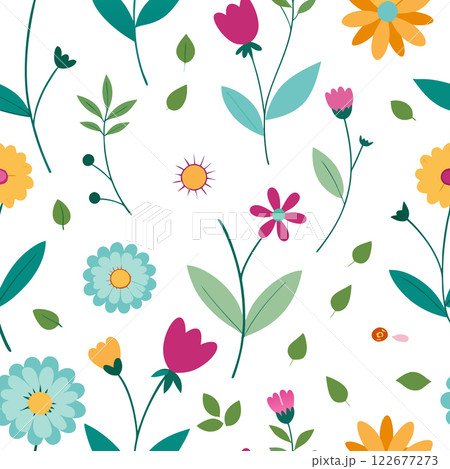 Wildflower Floral Seamless Pattern Vector for Textile, Wallpaper, and Packaging Design Illustration Wildflower Floral Seamless Pattern Vector for Textile, Wallpaper, and Packaging Design Illustration 122677273