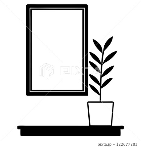 Minimalist Interior with Blank Wooden Frame and Potted Plant for Mockups and Product Display Templates Minimalist Interior with Blank Wooden Frame and Potted Plant for Mockups and Product Display Templates 122677283