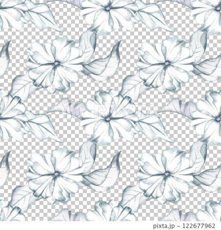 Seamless pattern with delicate white flowers and leaves. Handmade watercolor illustration. On a white background. Great for textiles, wallpaper, wrapping paper, wedding backdrops and more. Seamless pattern with delicate white flowers and leaves. Handmade watercolor illustration. On a white background. Great for textiles, wallpaper, wrapping paper, wedding backdrops and more. 122677962