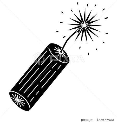 Black and White Firecracker Icon for Celebrations and New Year Vector Art Illustration 122677988