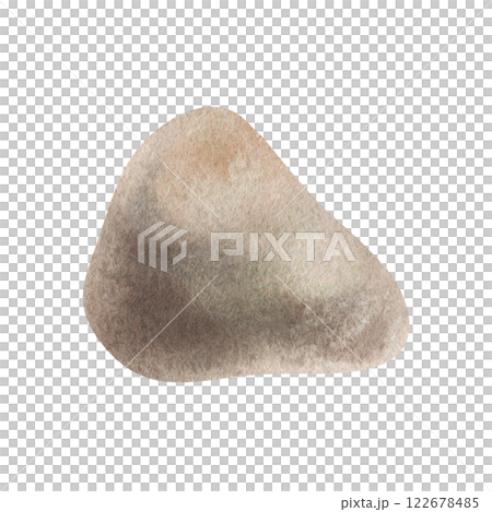 Large boulder watercolor isolated illustration in cartoon style. Hand drawn stone in monochrome brown color. Sketch of natural granite monument triangular shape. For outdoor, landscape, marine design. 122678485