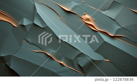 Abstract background showing metallic green surface with golden cracks 122678636