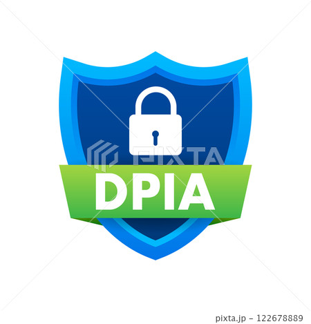 Dpia protecting data with shield and lock symbol 122678889