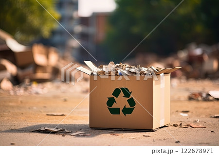 Cardboard box with recycle logo. Ai generative 122678971