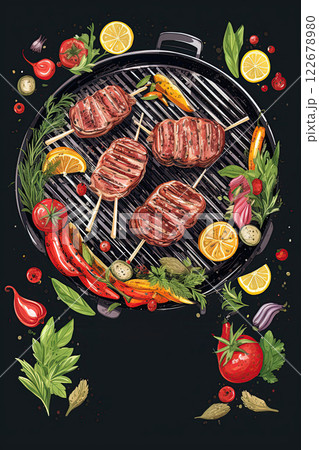 Barbecue flyer design with empty space for your text or logo design. Generative Ai 122678980