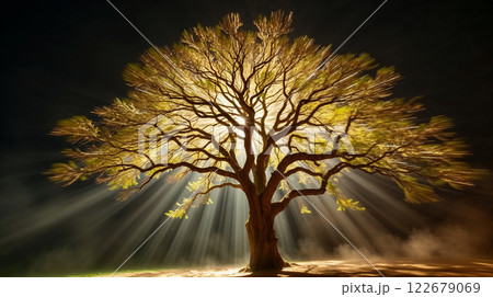 Majestic tree with light rays shining through...のイラスト素材 [122679069] - PIXTA