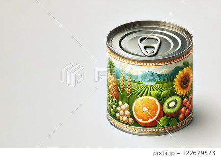 A jar with the image of fruit and nature. Space for text. 122679523
