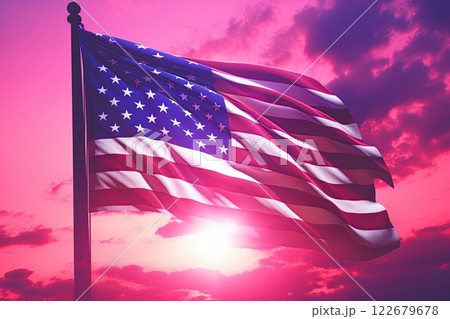 American flag waving in the wind. Ai Generative 122679678