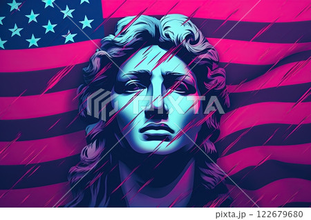 American flag with Statue of Liberty. Generative Ai 122679680
