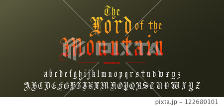 Gothic alphabet. Medieval handwritten typeface in old style made with calligraphy pen. Traditional Gothic alphabet. Medieval handwritten typeface in old style made with calligraphy pen. Traditional 122680101