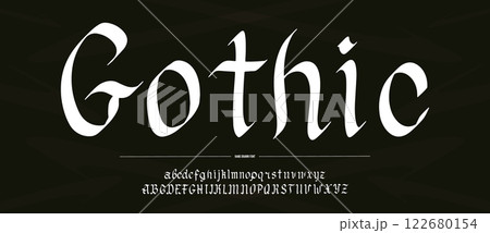 Gothic alphabet. Medieval handwritten typeface in old style made with calligraphy pen. Traditional 122680154