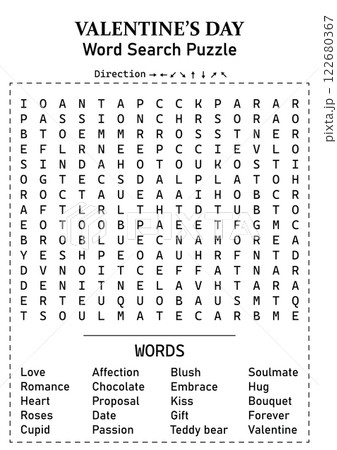 Valentine's Day Word Search 15x15 Puzzle Game for Kids, Teens and Adults - Hard, Fun and Educational Activity Page with Hidden Words 122680367