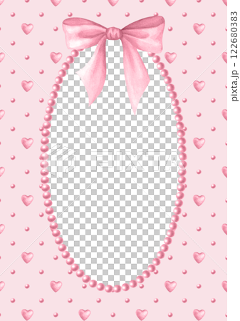 Vertical postcard template with pink beads, hearts, bow and oval necklace, A4. Coquette core. Watercolor isolated hand draw illustration with empty space for text. Romantic invitation, wedding design. Vertical postcard template with pink beads, hearts, bow and oval necklace, A4. Coquette core. Watercolor isolated hand draw illustration with empty space for text. Romantic invitation, wedding design. 122680383