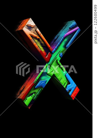Letter X covered in vibrant paint. Generative Ai illustration 122680499