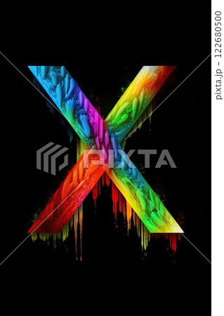 Letter X covered in vibrant paint. Generative Ai illustration 122680500