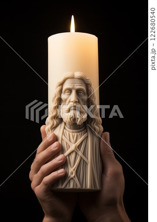 Candle in shape of Hesus Christ. Generative Ai 122680540