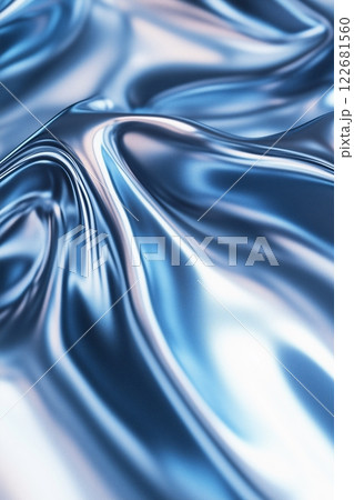 Abstract metallic blue waves background with reflective surface and smooth texture 122681560