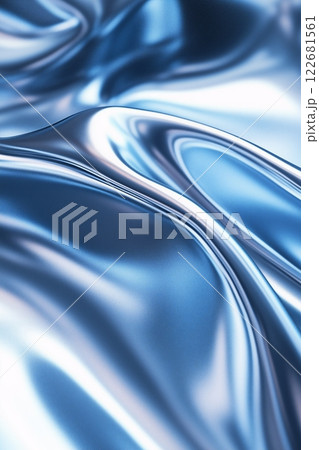 Abstract metallic blue waves background with reflective surface and smooth texture 122681561