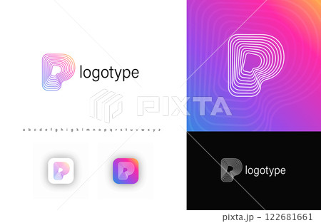 Ripples Logo Letter P, Geometric Rounded Lines Monogram for Tech Branding, Creative Posters, Identity. Vector Illustration 122681661