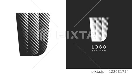 W vector letter. Sharp contrast monogram strike diagonal hatching for industrial yet modern look. High bold logo template. Logotype concept design for brand in tech, architecture, fashion 122681734