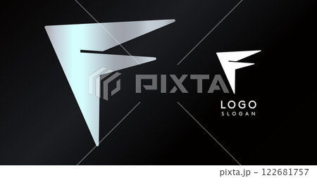 Geometric triangular F letter, abstract dynamic logo, modern holographic gradient monogram for gaming, technology, urban art, innovation, streetwear brand, sci-fi cybersport. Vector illustration Geometric triangular F letter, abstract dynamic logo, modern holographic gradient monogram for gaming, technology, urban art, innovation, streetwear brand, sci-fi cybersport. Vector illustration 122681757