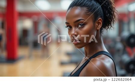 Confident and Strong: Athletic African American Woman in the Gym 122682064