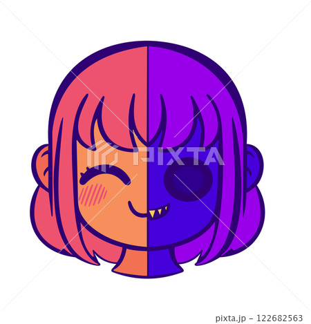 シンプルでカラフルな女性キャラクターの表情素材 122682563