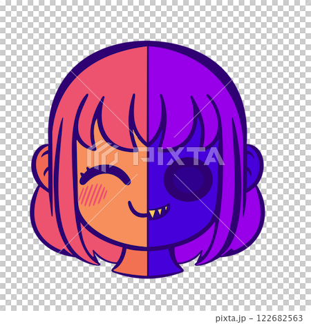 シンプルでカラフルな女性キャラクターの表情素材 122682563