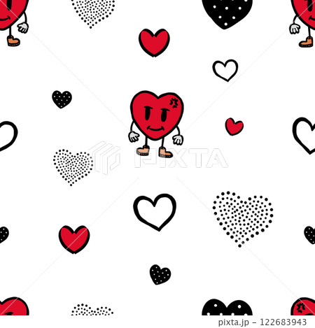 hand drawn hearts and love symbol for valentine day packages and gift wrapping. seamless pattern 122683943