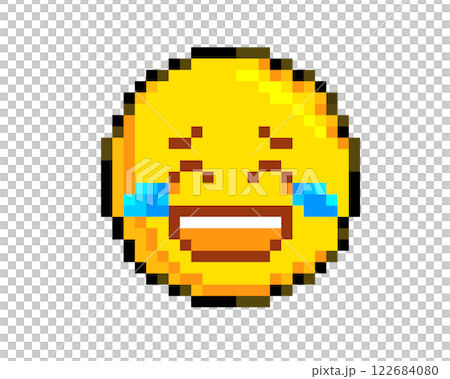 8 bits pixel art yellow face laughing icon with crying tear 122684080