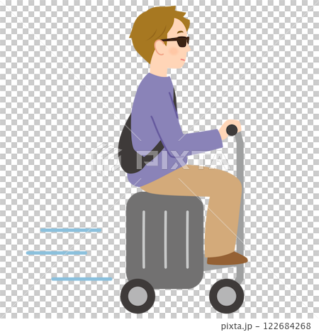 電動スーツケースに乗って移動する若い男性 電動スーツケースに乗って移動する若い男性 122684268