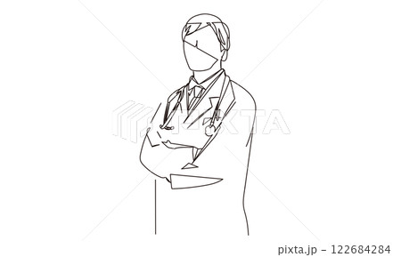 医療従事者のスタイリッシュな線画イラスト 122684284